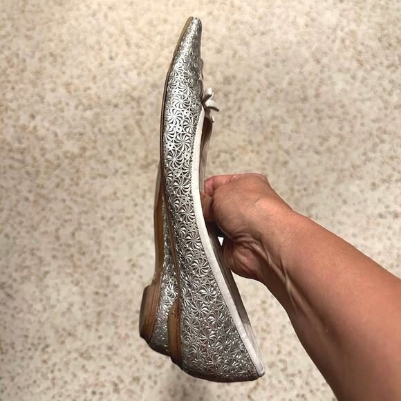 Vintage Chloe silver metallic pointed ballet bow flats size EU 36 - Picture 7 of 15